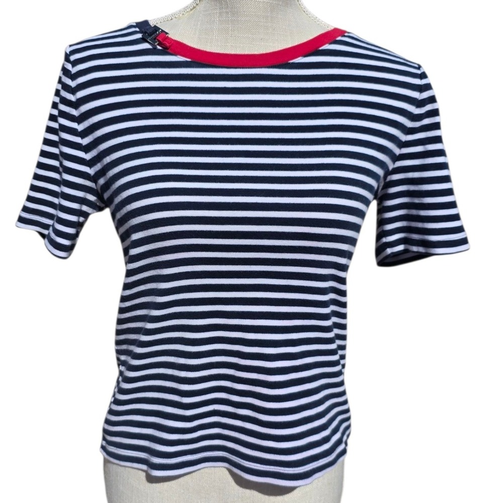 Tommy Hilfiger 100% cotton Striped T Shirt Womens PM Petite Short Sleeve